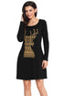 Sexy Geometric Snowflake Reindeer Black Christmas T-shirt Dress